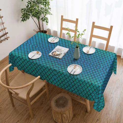 Yyoretp Tischdecke mit blauem Fischschuppen-Druck, rechteckig, Spitze, wasserabweisend, abwischbar, für Küche, dekorativ, 183 x 137 cm Yyoretp Tischdecke mit blauem Fischschuppen-Druck, rechteckig, Spitze, wasserabweisend, abwischbar, für Küche, dekorativ, 183 x 137 cm von Yyoretp