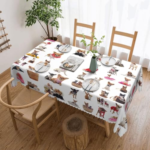 Yyoretp Tischdecke mit niedlichem Chihuahua-Mopsmuster, rechteckig, Spitze, wasserabweisend, abwischbar, für Küche, dekorativ, 183 x 137 cm Yyoretp Tischdecke mit niedlichem Chihuahua-Mopsmuster, rechteckig, Spitze, wasserabweisend, abwischbar, für Küche, dekorativ, 183 x 137 cm von Yyoretp