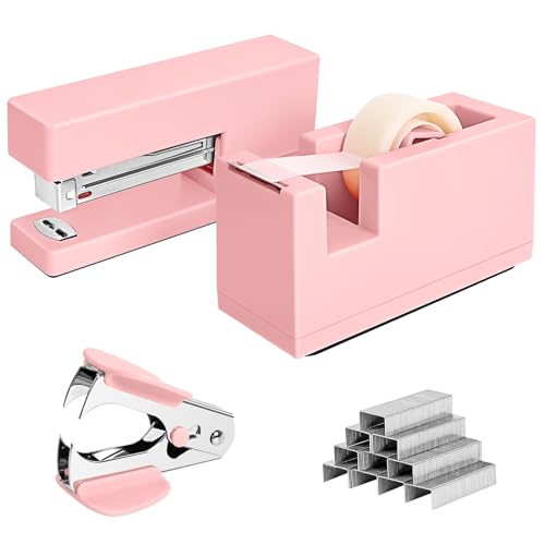 1 Tischhefter und 1 Klebebandabroller – 25 Blatt Kapazität mit 830 Heftklammern und Klammerentferner, rutschfest, für Büro, Schule, Zuhause und Klassenzimmer, Rosa 1 Tischhefter und 1 Klebebandabroller – 25 Blatt Kapazität mit 830 Heftklammern und Klammerentferner, rutschfest, für Büro, Schule, Zuhause und Klassenzimmer, Rosa von Yzkula