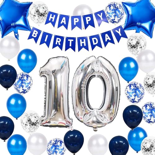 10. Geburtstag Dekoration Junge,Geburtstagsdeko Jungen Blau Zahl 10. Geburtstag Happy Birthday Deko,Videospiel Luftballon Blau, Deko Luftballon 10 von YzmrBdqc