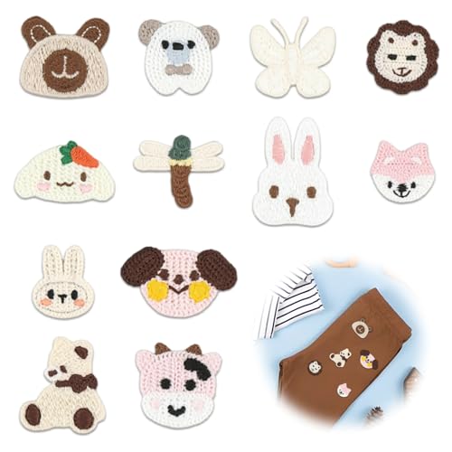 12 Stück Flicken zum Aufbügeln,Tier Patches zum Aufbügeln,Bügelflicken Kinder, Tier Patches Aufnäher, Bestickte, Bügelaufkleber Kleidung und Handarbeiten,DIY Nähen Applikation Reparatur (Tierstil von YzmrBdqc
