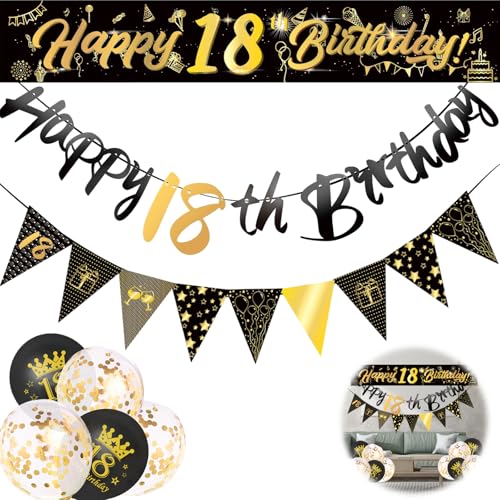 13-teiliges Dekorationsset zum 18. Geburtstag, Dekoration zum 18. Geburtstag, Party-Dekoration, inklusive Banner zum 18. Geburtstag, Wimpelkette, bedruckte Luftballons, Banner 13-teiliges Dekorationsset zum 18. Geburtstag, Dekoration zum 18. Geburtstag, Party-Dekoration, inklusive Banner zum 18. Geburtstag, Wimpelkette, bedruckte Luftballons, Banner von YzmrBdqc
