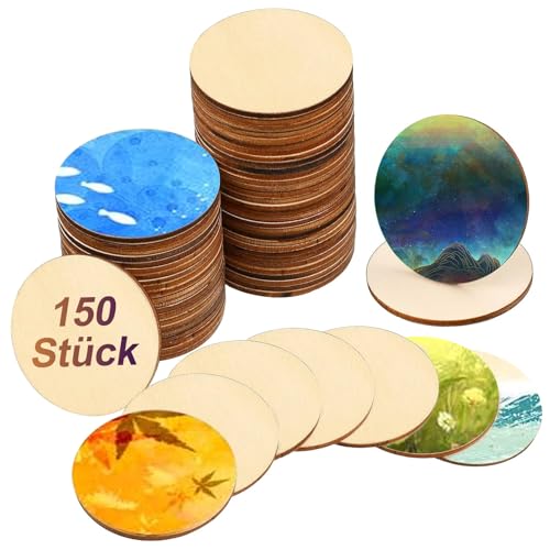 Holzscheiben zum Basteln Deko,150 Stück Buche Holz Runde Stücke,Klein Holz Log Scheiben,Holzchips aus natürlichem,20mm Unvollendete Holzkreise Runde Scheiben,Streudeko,Für DIY Handwerk Malen von YzmrBdqc
