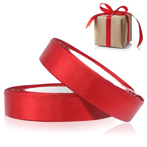 2 x 20 mm breites dunkelrotes Band, weinrotes Band, 22 m Polyester, doppelseitiges Satin, Ballon, Haarschleife, für Hochzeit, Auto, Kuchen, Verpackung, Ballon-Dekoration von YzmrBdqc