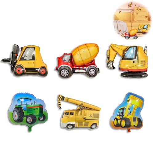 6 Stück Bagger Ballon,Bagger Luftballons, Helium Ballon Baustelle Druck Truck Bulldozer Folienballons,Auto Form Luftballons,Geburtstagdeko,Geburtstag Deko,Auto Geburtstag Party von YzmrBdqc