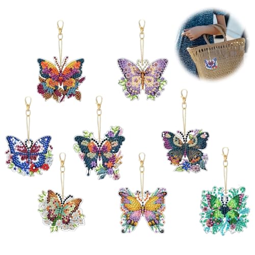 8 Stück Diamond Painting Schmetterling Sets,Diamant Schlüsselanhänger,DIY Voll Bohrer Schmetterling Malerei Schlüsselbund,Diamond Schlüsselanhänger,Kinder Diamant Painting Dekoration Anhänger von YzmrBdqc