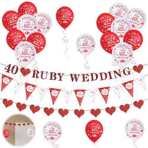 Dekorationsset zum 40. Hochzeitstag, Rubinhochzeit, Dekoration zum 40. Hochzeitstag, Glitzer-Banner, 40. Hochzeitstag, Partyzubehör Dekorationsset zum 40. Hochzeitstag, Rubinhochzeit, Dekoration zum 40. Hochzeitstag, Glitzer-Banner, 40. Hochzeitstag, Partyzubehör von YzmrBdqc