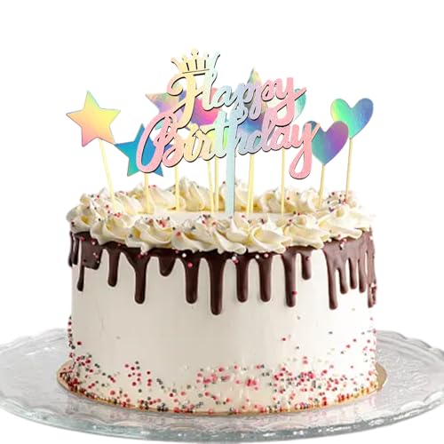 Regenbogen-Geburtstagskuchendekoration, Happy Birthday-Kuchenaufsatz, Metallic-Regenbogen-Geburtstagskerzen, Kuchenaufsätze, bunte Kuchendekoration, Sternherz, Cupcake-Topper, für Mädchen und Jungen Regenbogen-Geburtstagskuchendekoration, Happy Birthday-Kuchenaufsatz, Metallic-Regenbogen-Geburtstagskerzen, Kuchenaufsätze, bunte Kuchendekoration, Sternherz, Cupcake-Topper, für Mädchen und Jungen von YzmrBdqc