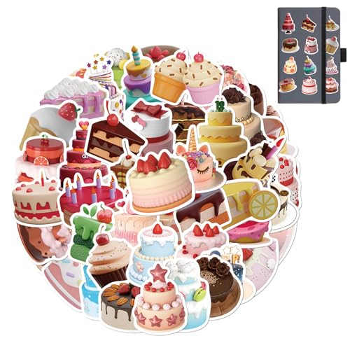 Torten Aufkleber für Laptop (50 PCS),Süßes Essen Aufkleber, kawaii Wasserdicht Stickers für Laptop,Leisure Snacks Aufkleber Snacks Sticker Set,Geburtstagstorte Cake Stickers, Niedlich Deko von YzmrBdqc