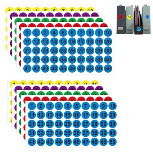 Zahlenaufkleber rund,500 Stück Nummer Aufkleber,1-100 Zahlen Nummern Aufkleber Sticker Klebezahlen, Fortlaufende Zahlen Aufkleber, Klebepunkte, Bunt Etiketten, 25mm(Rot Grün Blau Lila Gelb) von YzmrBdqc