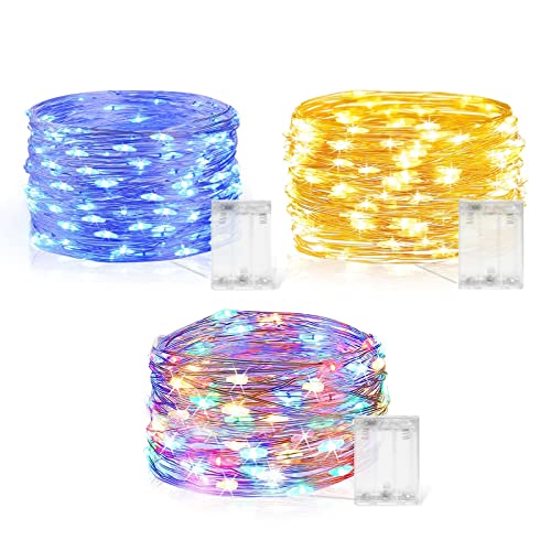 Lichterkette Innen Batterie,LED Lichterkette Batterie, 3 x 60CM Micro LED Lichterkette Batterie für Party, Garten, Weihnachten, Halloween, Hochzeit, Beleuchtung Deko (Warmweiß+Blau+Bunt) von YzzYzz