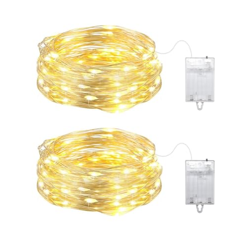 YzzYzz Lichterkette Innen Batterie,20 LED Lichterkette Batterie,Mini Lichterkette Draht 2 x 2M Silberdraht für Party, Garten, Weihnachten, Halloween, Hochzeit, Beleuchtung Deko (Warmweiß) von YzzYzz