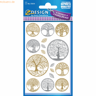 10 x Z-Design Creative Deko Sticker Lebensbaum gold silber 14 Stück von Z-Design