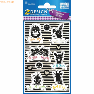 10 x Z-Design Creative Papier-Sticker Coole Tiere 11 Stück bunt 1 Boge von Z-Design
