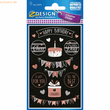 10 x Z-Design Creative Papier-Sticker Happy Birthday 18 Stück bunt 1 B von Z-Design