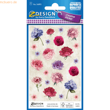 10 x Z-Design Deko Sticker Papier Blumen mehrfarbig 24 Aufkleber von Z-Design