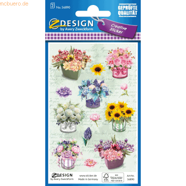 10 x Z-Design Deko Sticker Papier Blumen mehrfarbig 26 Aufkleber von Z-Design
