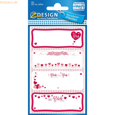 10 x Z-Design Einmachetiketten Herzen rechteckig weiß/rot/rosa VE=8 St von Z-Design