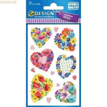 10 x Z-Design Flower Sticker Blütenherzen Papier 13 Motive bunt 2 Blat von Z-Design