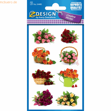 10 x Z-Design Flower Sticker Rosenstrauß Papier 8 Motive bunt 2 Blatt von Z-Design