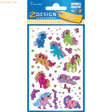 10 x Z-Design Glitter Stickers Einhorn 9 Motive bunt 19 Stück von Z-Design