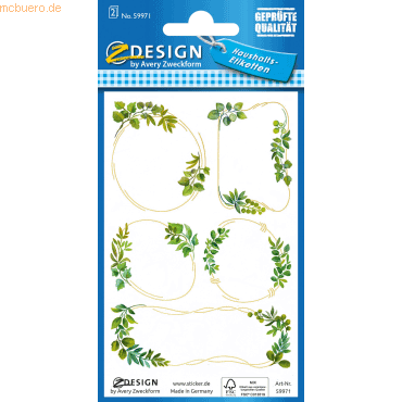 10 x Z-Design Haushalts-Etiketten Papier Blätterranken grün weiß gold von Z-Design