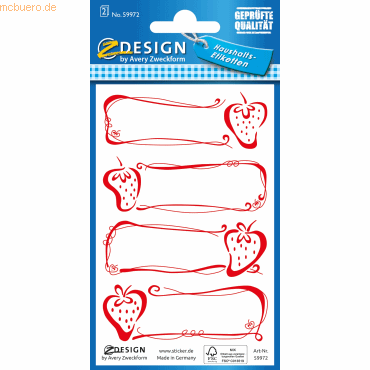 10 x Z-Design Haushalts-Etiketten Papier Erdbeere weiß rot 8 Aufkleber von Z-Design
