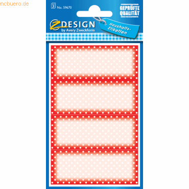 10 x Z-Design Haushaltsetikett 76x120mm Papier 3 Bogen rot weiß Punkte von Z-Design