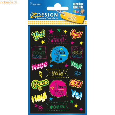 10 x Z-Design Neon Sticker Folie Sprüche bunt 15 Aufkleber von Z-Design