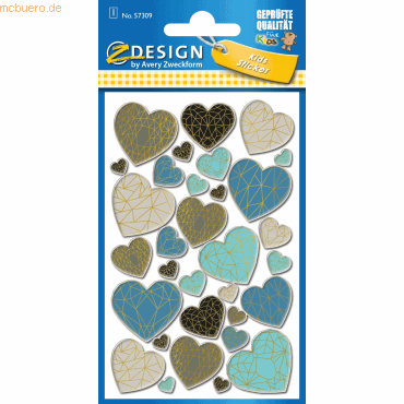 10 x Z-Design Puffy Sticker Herzen mit 3D Effekt 32 Motive bunt von Z-Design
