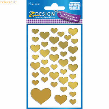 10 x Z-Design Sticker 76x120mm Glanzfolie 2 Bogen Motiv Herzen gold von Z-Design