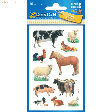 10 x Z-Design Sticker 76x120mm Papier 3 Bogen Motiv Bauernhoftiere von Z-Design