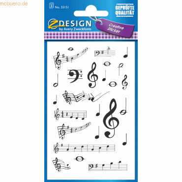 10 x Z-Design Sticker 76x120mm Papier 3 Bogen Musik Noten von Z-Design