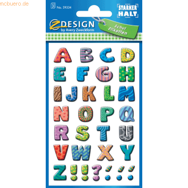 10 x Z-Design Sticker 76x12mm Papier 3 Bogen Motiv Buchstaben bunt von Z-Design