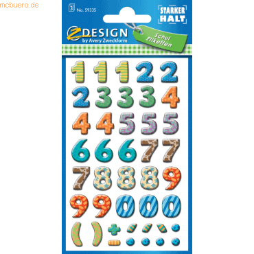 10 x Z-Design Sticker 76x12mm Papier 3 Bogen Motiv Zahlen bunt von Z-Design