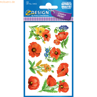 10 x Z-Design Sticker Flower 76x120mm Papier 3 Bogen Motiv Mohn von Z-Design