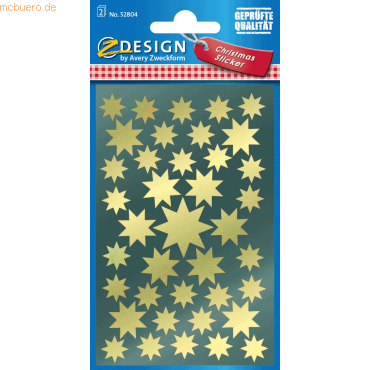 10 x Z-Design Sticker Weihnacht Glanzfolie 2 Bogen Motiv Sterne gold von Z-Design