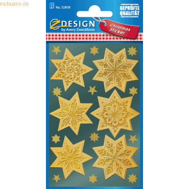 10 x Z-Design Sticker Weihnacht Glanzfolie 2 Bogen Motiv Sterne gold von Z-Design