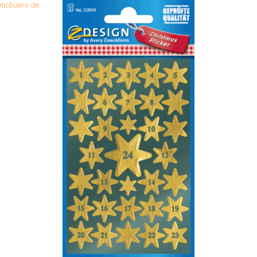 10 x Z-Design Sticker Weihnacht Glanzfolie 2 Bogen Motiv Sterne gold von Z-Design