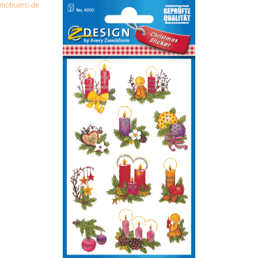 10 x Z-Design Sticker Weihnacht Papier/beglimmert 2 Bogen Motiv Kerzen von Z-Design