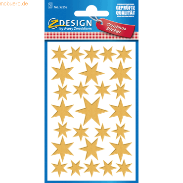 10 x Z-Design Sticker Weihnachten Glanzfolie 2 Bogen Motiv Sterne gold von Z-Design