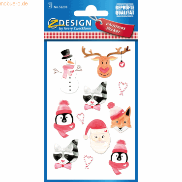 10 x Z-Design Weihnachst-Sticker Tiere 2 Bogen 22 Sticker braun/rot/we von Z-Design