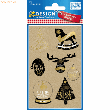 10 x Z-Design Weihnachts-Sticker Xmas Wünsche 1 Bogen braun/gold/schwa von Z-Design