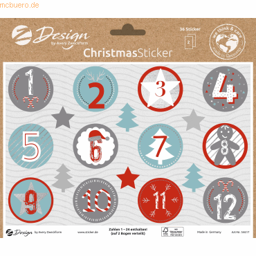 5 x Z-Design Weihnachtssticker Papier Adventszahlen mehrfarbig 36 Aufk 5 x Z-Design Weihnachtssticker Papier Adventszahlen mehrfarbig 36 Aufk von Z-Design