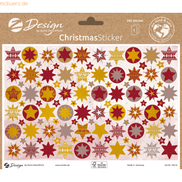 5 x Z-Design Weihnachtssticker Papier Sterne mehrfarbig 202 Aufkleber von Z-Design