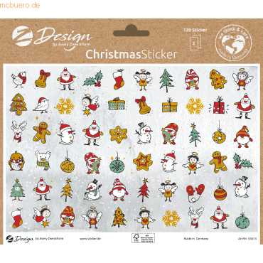 5 x Z-Design Weihnachtssticker Papier Weihnachtsmotive mehrfarbig 120 von Z-Design