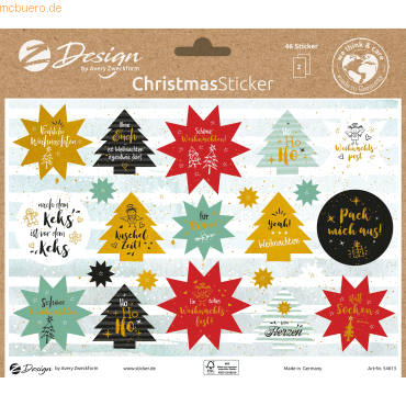5 x Z-Design Weihnachtssticker Papier Weihnachtswünsche mehrfarbig 44 von Z-Design
