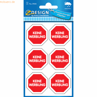 10 x Z-Design Hinweisetikett 6 Etiketten Motiv Keine Werbung auf Stops von Z-Design