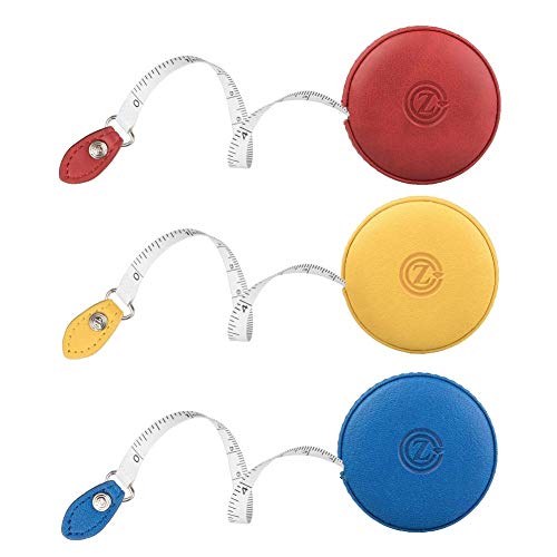 Nähbandmaß, medizinisches Körpertuch, Schneiderhandwerk, Diätmaßband, 1,5 m, doppelseitig, einziehbares Lineal mit Druckknopf, rund, 3 Stück, Rot / Gelb / Blau) von Z