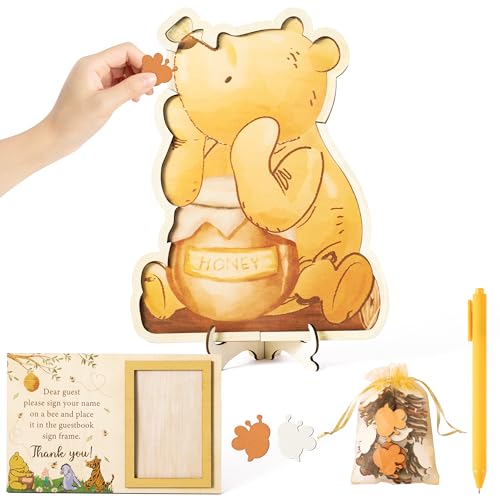 Z1juce Winnie Gästebuch Alternative - Ideas Baby Geschlecht Enthüllung Party mit 60 Bienenholzscheiben zum Selbermachen bedeutungsvolles Gästebuch Andenken Gästebuch mit Babysonogramm Fotorahmen für von Z1juce